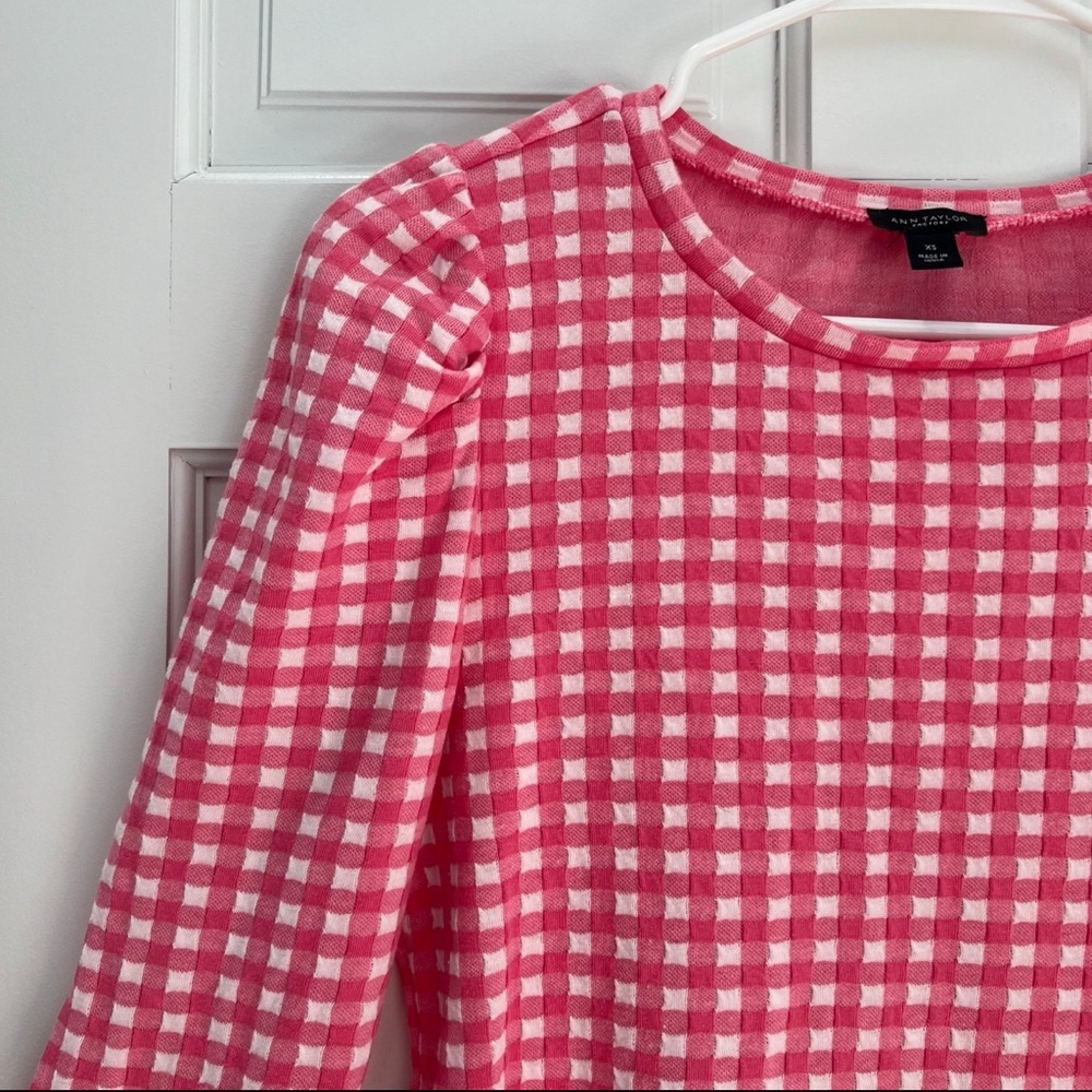 Anne Taylor Factory Gingham Women’s Knit Blouse Size XS